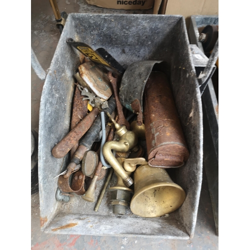 845 - A collection of house clearance items to include vintage galvanised watering can, brushed steel and ... 