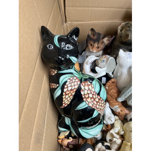 904 - A box containing ceramics and glassware to include Country Artists Inspirations cat figurine, cat on... 