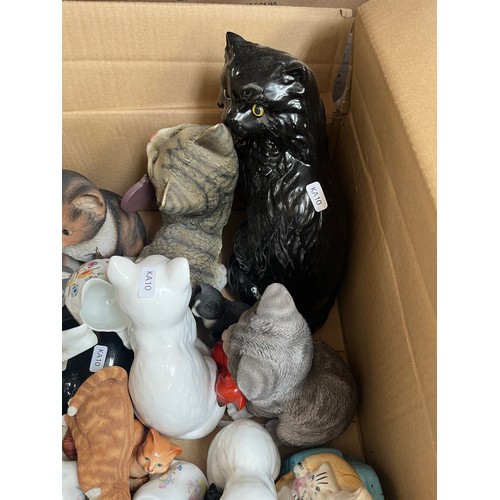 904 - A box containing ceramics and glassware to include Country Artists Inspirations cat figurine, cat on... 