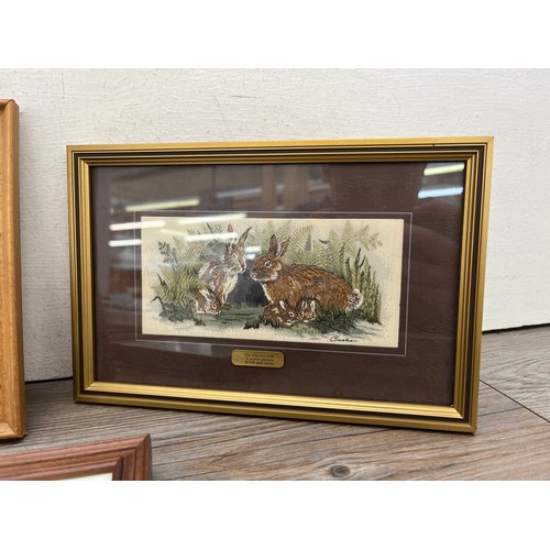 223A - Six framed J & J. Cash woven silk pictures