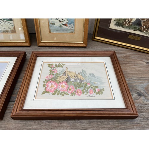 223A - Six framed J & J. Cash woven silk pictures