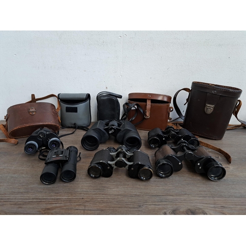 599 - A collection of binoculars to include RSPB 8 x 40 field 8.2, Prakpica Sport 12 x 25 RC etc.