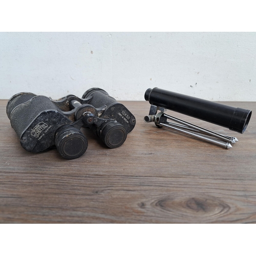 601 - Four items, one pair of Mark Scheffel 10 x 50 binoculars, one Greenkat 30 x 30mm spotting scope, one... 