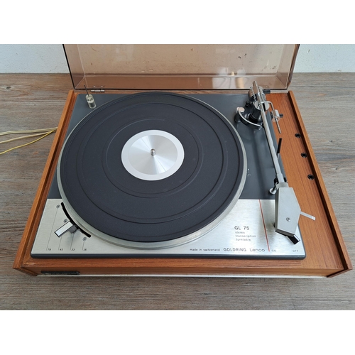 624 - A Goldring Lenco GL-75 turntable with mounted Shure M75EJ type two cartridge