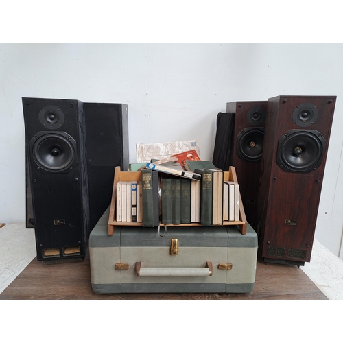 630 - A collection of audio related items to include two pairs of TDL Electronics speakers and one Grundig... 