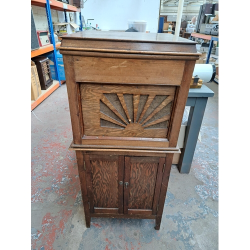 634 - A pine gramophone unit and cabinet containing various accessories and records