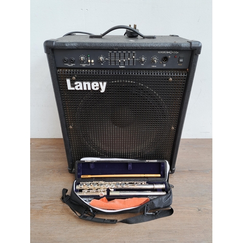 650 - Two items, one Laney HCM120B HardCore Max Combo bass amplifier and a Mirage MFL811 flute