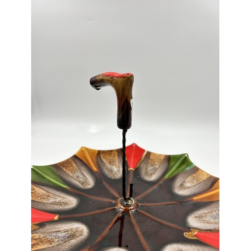 288 - A mid 20th century Vallauris Pottery glazed umbrella cake stand - approx. 18cm high