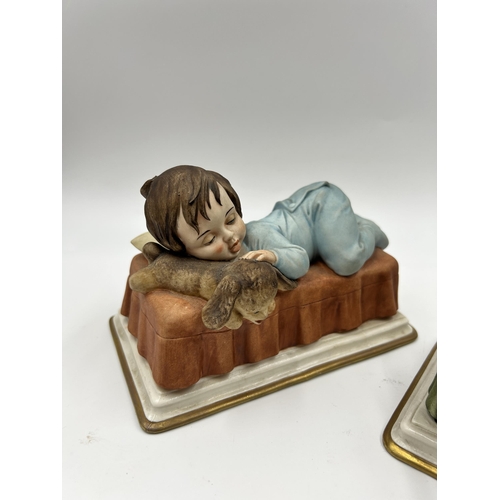 291 - Two Capodimonte porcelain sleeping girl and boy figurines designed by Tyce Tosca - approx. 10cm high... 