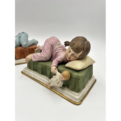 291 - Two Capodimonte porcelain sleeping girl and boy figurines designed by Tyce Tosca - approx. 10cm high... 