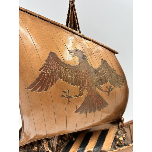 297 - A 1971 Fraser Art Copper Collection Viking Drakkar PVC ship wall plaque - approx. 34cm high x 39cm w... 