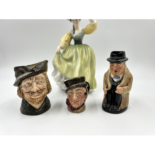 343 - Four Royal Doulton items, three character jugs and one Buttercup figurine