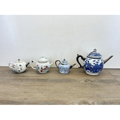 350 - Four 18th century and later Chinese porcelain teapots to include Famille Verte etc.