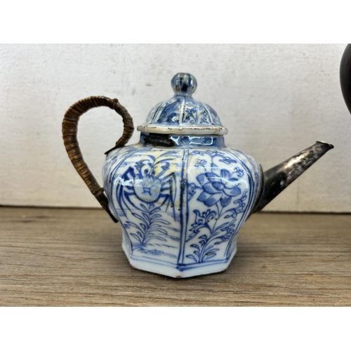 350 - Four 18th century and later Chinese porcelain teapots to include Famille Verte etc.