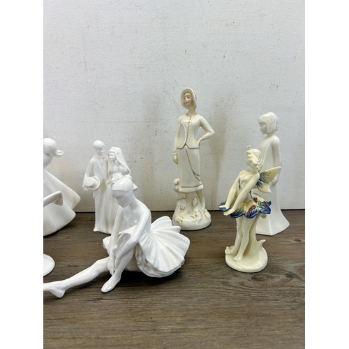 357 - Seven ceramic figurines, five Royal Doulton, one Royal Worcester and one Old Tupton Ware