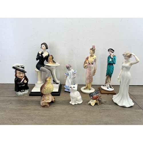 361 - Nine ceramic figurines to include two Beswick birds, two Italian with artist's signature to base, Ro... 