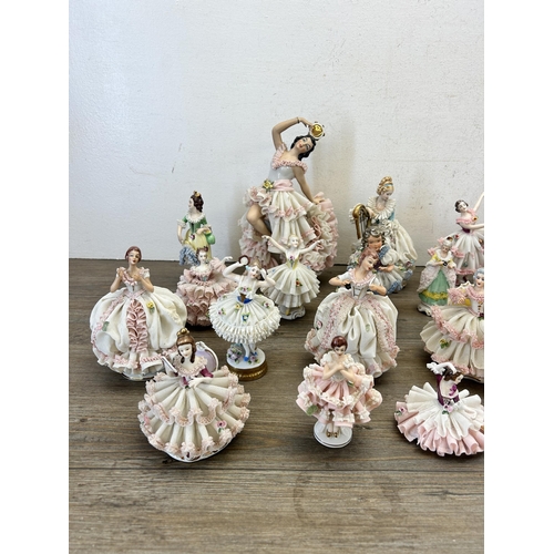 362 - A collection of mainly Dresden porcelain lace figurines