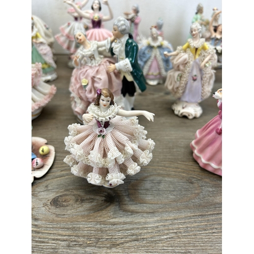 362 - A collection of mainly Dresden porcelain lace figurines