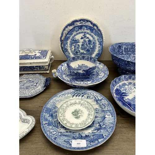 369 - A collection of 19th century and later china to include Copeland Late Spode dish, Alexandria Rd No. ... 