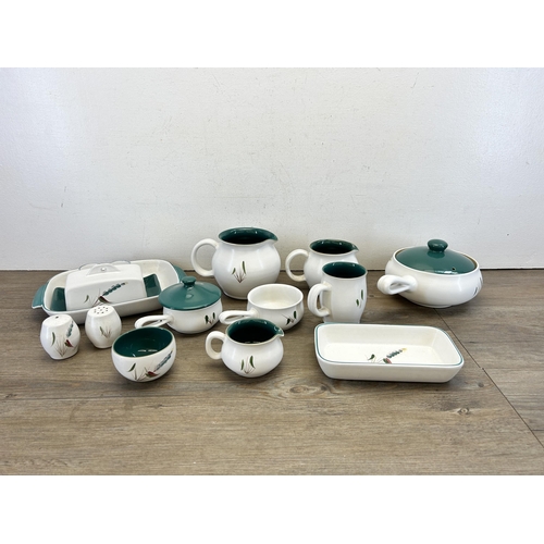 370 - Fifteen pieces of Denby Greenwheat pattern oven proof dinnerware