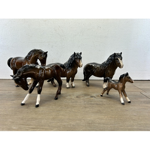 374 - Five Beswick horse and pony figurines