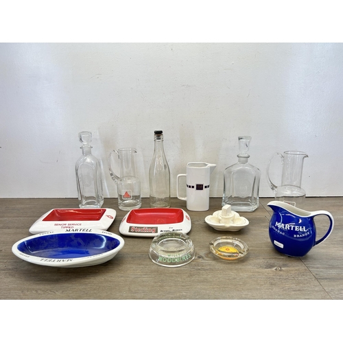 380 - Twelve pieces of advertising ceramics and glassware to include Wills's Woodbines glass ashtray, Seni... 