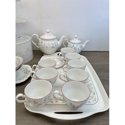 381 - A collection of Johnson Brothers Summer Chintz bone china to include three tier cake stand, teapot e... 