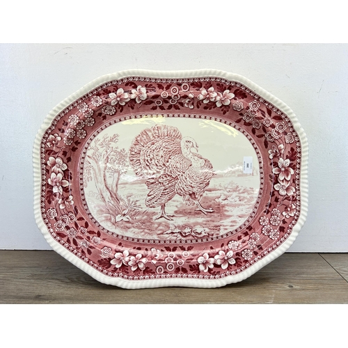 390 - A Spode Pink Tower transferware meat plate