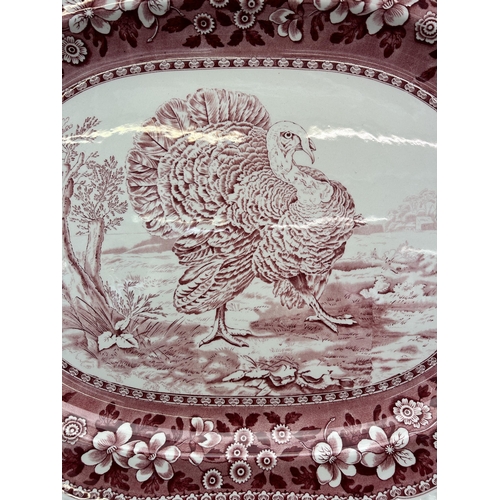 390 - A Spode Pink Tower transferware meat plate