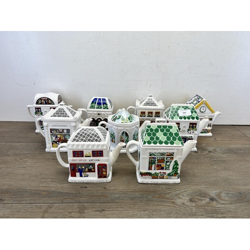 394 - Nine Wade English Life ceramic teapots