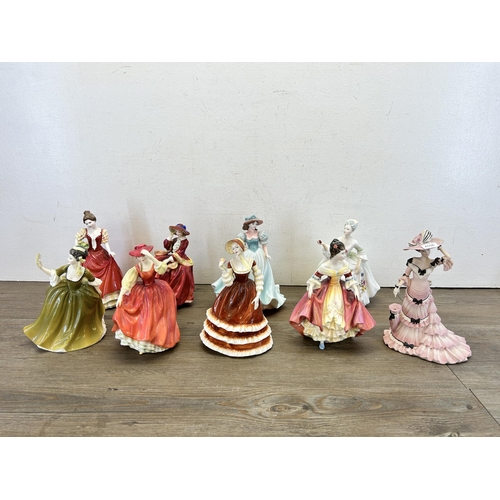 399 - Nine ceramic figurines, six Royal Doulton and three Coalport