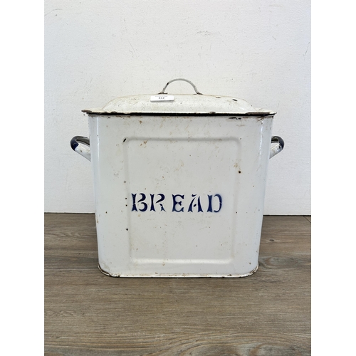 412 - A vintage white enamel lidded bread bin - approx. 35cm high x 43cm wide x 26cm deep