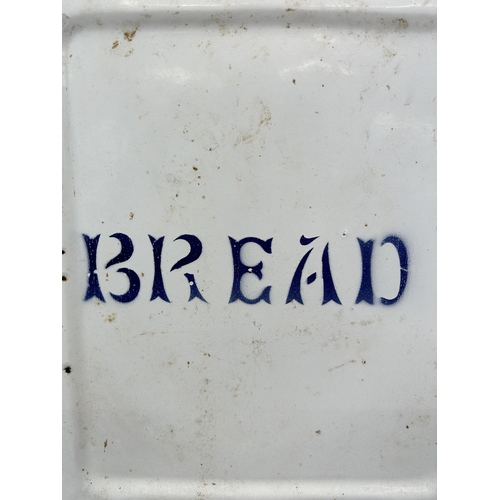 412 - A vintage white enamel lidded bread bin - approx. 35cm high x 43cm wide x 26cm deep