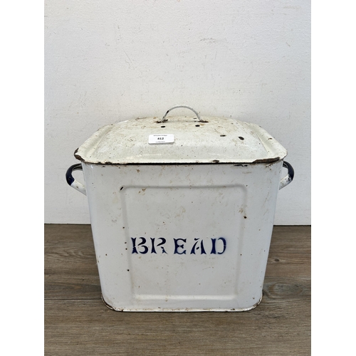 412 - A vintage white enamel lidded bread bin - approx. 35cm high x 43cm wide x 26cm deep