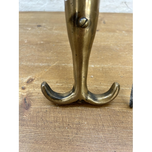 413 - Two antique boat hooks, one brass tip and one with galvanised tip