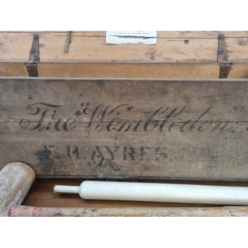 448 - A late 19th/early 20th century F.H Ayres The Wimbledon croquet set with original pine box