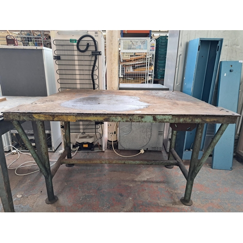 766 - A cast iron welder’s work bench - approx. 83cm high x 134cm long x 108cm deep