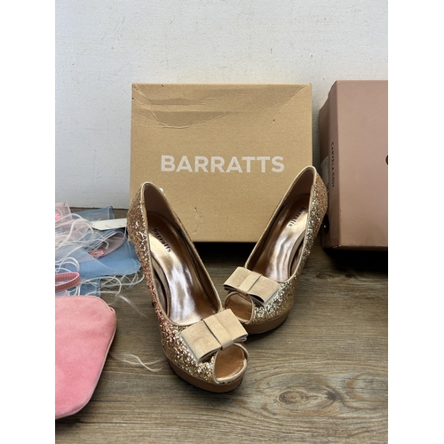 493 - Three boxed pieces of ladies fashion, one pair of Barratts size 3 heels, one pair of Carvela size 36... 