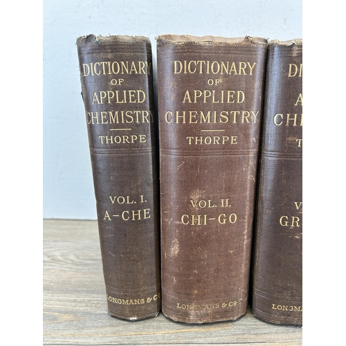 500 - A set of five 1918 Dictionary of Applied Chemistry by Sir Edward Thorpe volumes I-V