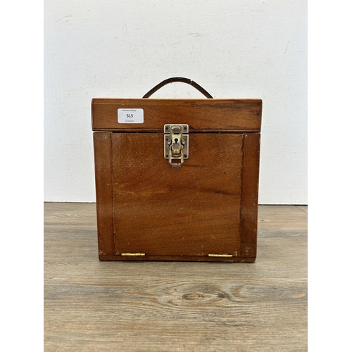 515 - A vintage Cheney oak drop front storage box with key - approx. 26cm high x 25cm wide x 23cm deep