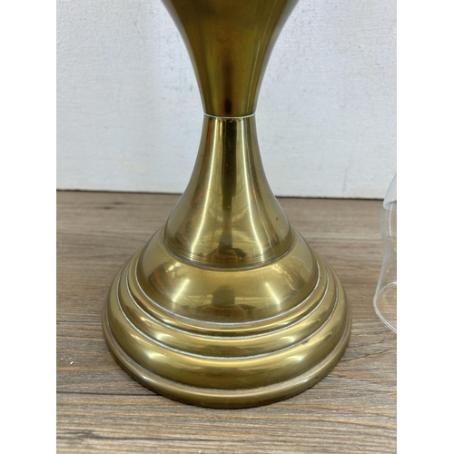 531 - An early 20th century Duplex brass oil lamp with glass reservoir and shade - approx. 56cm high