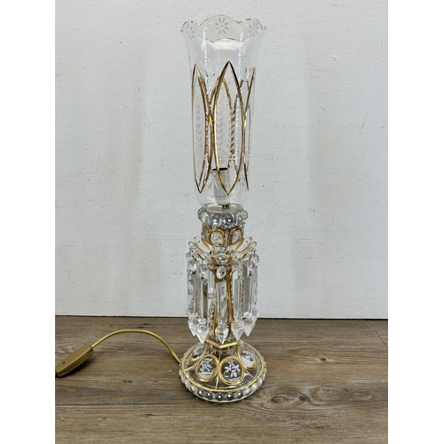 533 - A 19th century style cut glass table lamp with droplets - approx. 53cm high