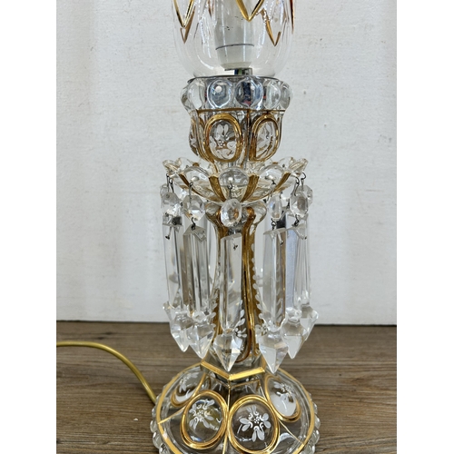 533 - A 19th century style cut glass table lamp with droplets - approx. 53cm high