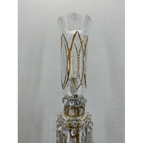 533 - A 19th century style cut glass table lamp with droplets - approx. 53cm high