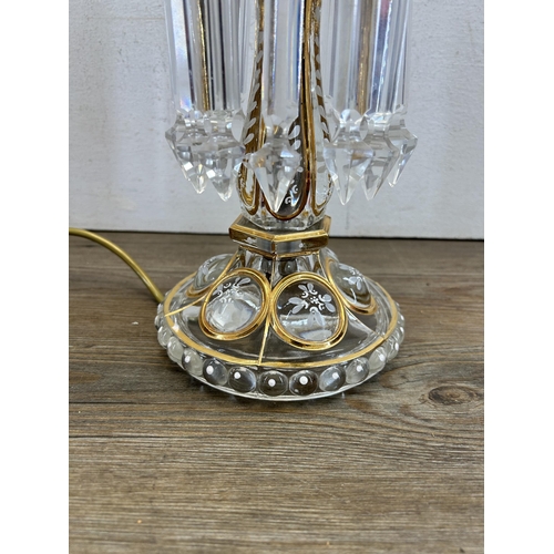 533 - A 19th century style cut glass table lamp with droplets - approx. 53cm high