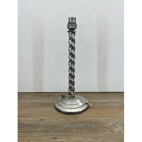 534 - An early 20th century S. Lilly & Sons chromium plated barley twist table lamp - approx. 31cm high