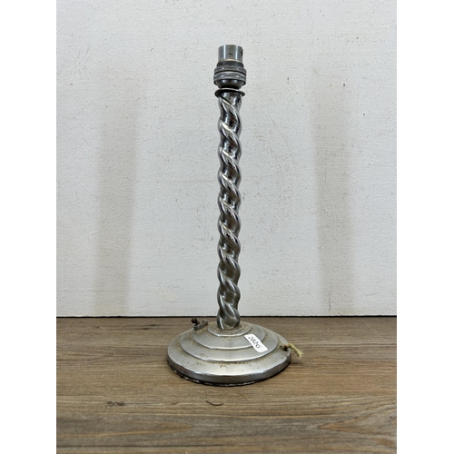 534 - An early 20th century S. Lilly & Sons chromium plated barley twist table lamp - approx. 31cm high