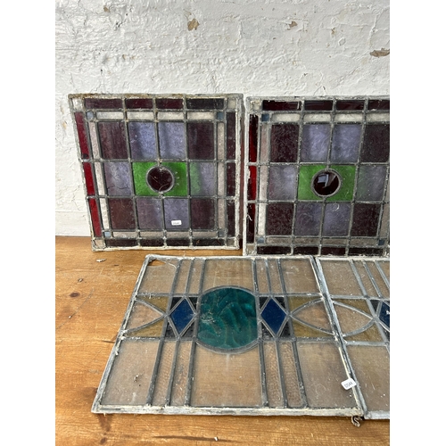 539 - Five 1930s stained and leaded glass windows - approx. 39cm square