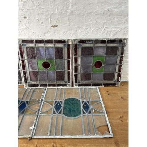 539 - Five 1930s stained and leaded glass windows - approx. 39cm square