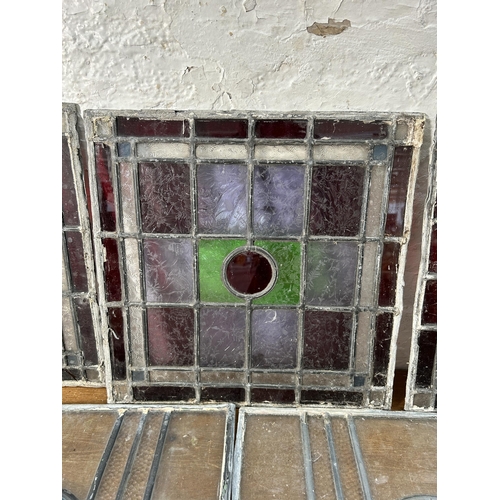 539 - Five 1930s stained and leaded glass windows - approx. 39cm square